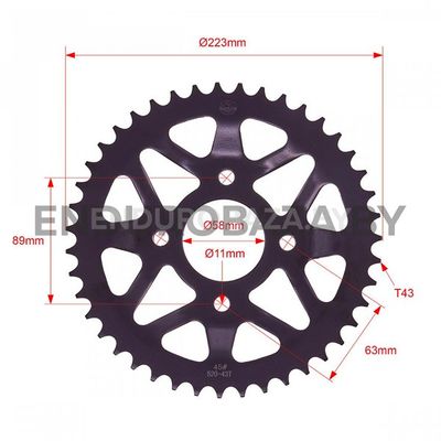 Звезда ведомая стальная KAYO K1, K2, T2 520-43 SM-PARTS